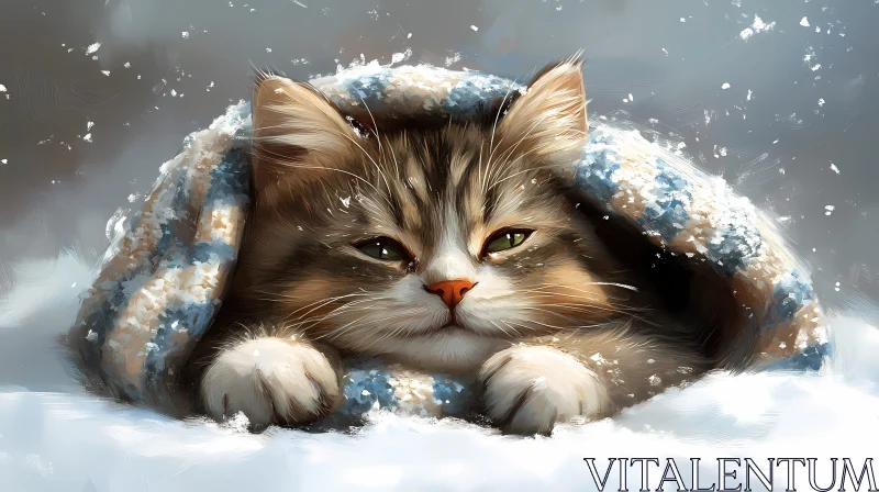 Warm Cat in Winter Wonderland AI Image