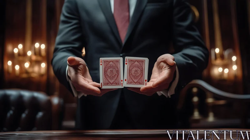 AI ART Man Presenting Ace of Diamonds Cards