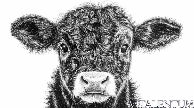 AI ART Detailed Cow Drawing in Monochrome