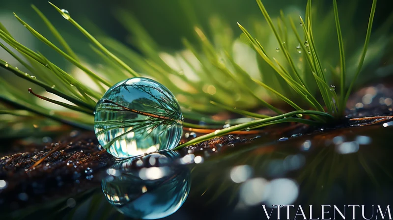 AI ART Enchanting Glass Drop Amidst Grass and Pine Needles