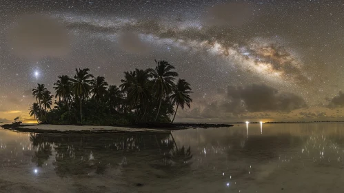 Island with Palm Trees under the Milky Way