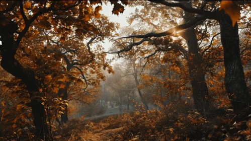 Fall Forest Landscape: Majestic Trees and Golden Leaves
