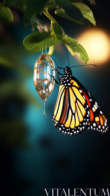 Monarch Butterfly in Metamorphosis - An Eco-awareness Illustration AI Image