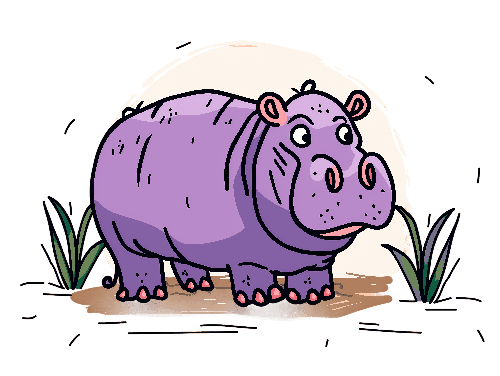 Purple Hippopotamus Cartoon for T-Shirt and Merchandise