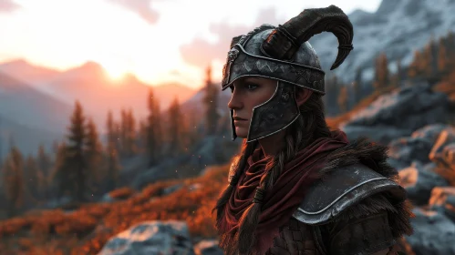 Stunning Portrait of a Woman in a Horned Viking Helmet