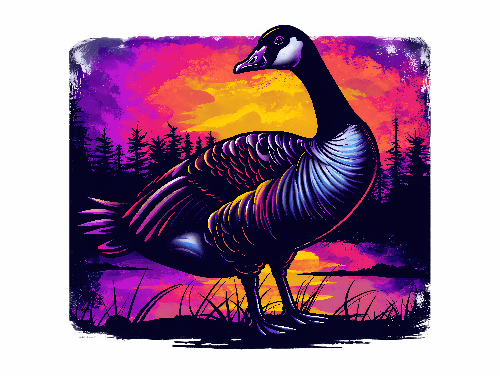 POD Design Stylized Goose T-Shirt Design with Sunset and Grunge Texture