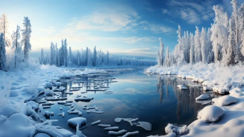 Sunlit Snowy Landscape: A Panoramic Winter Wonderland