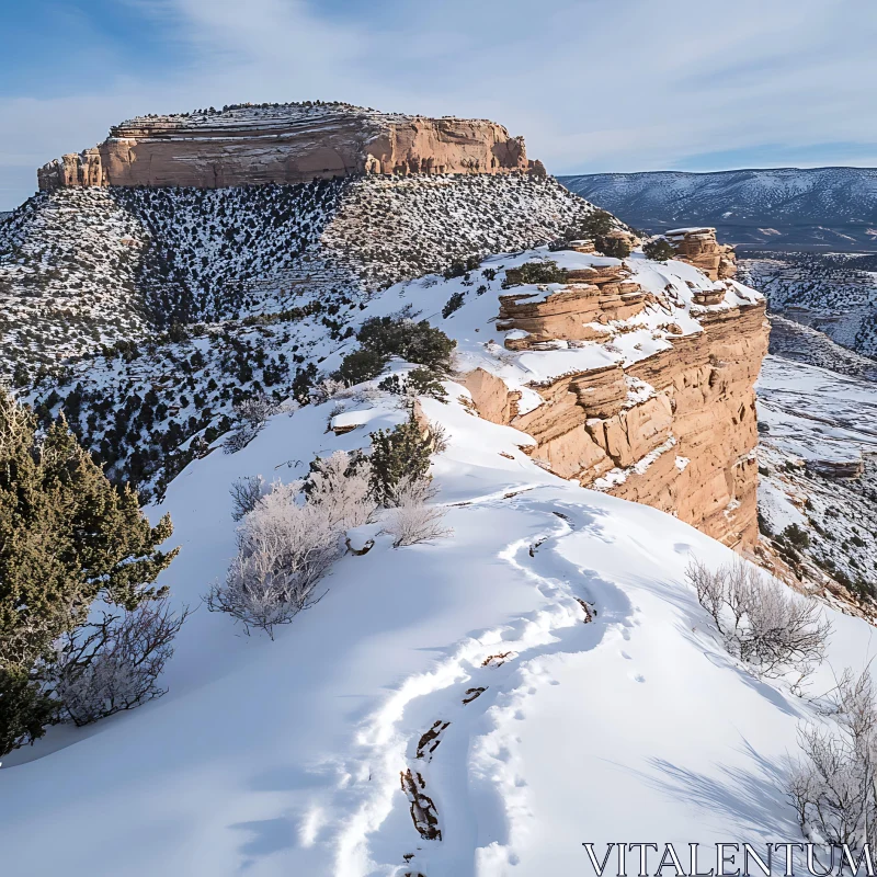 Winter Cliffside Mountain View AI Image