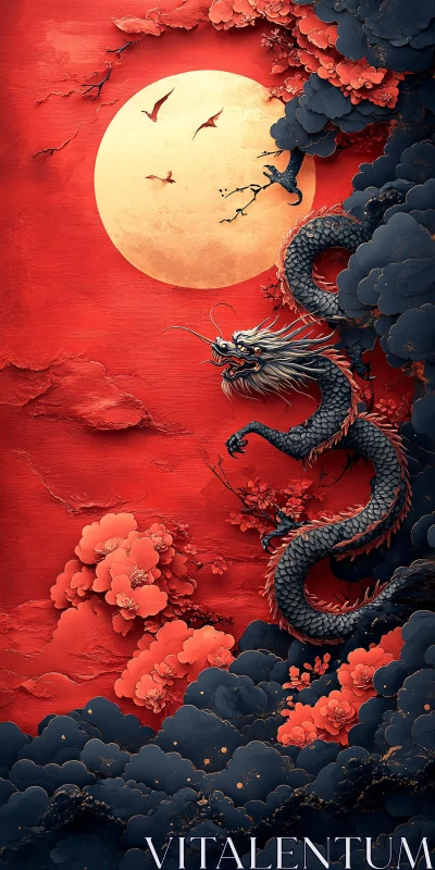 AI ART Dragon and Moon, Oriental Art