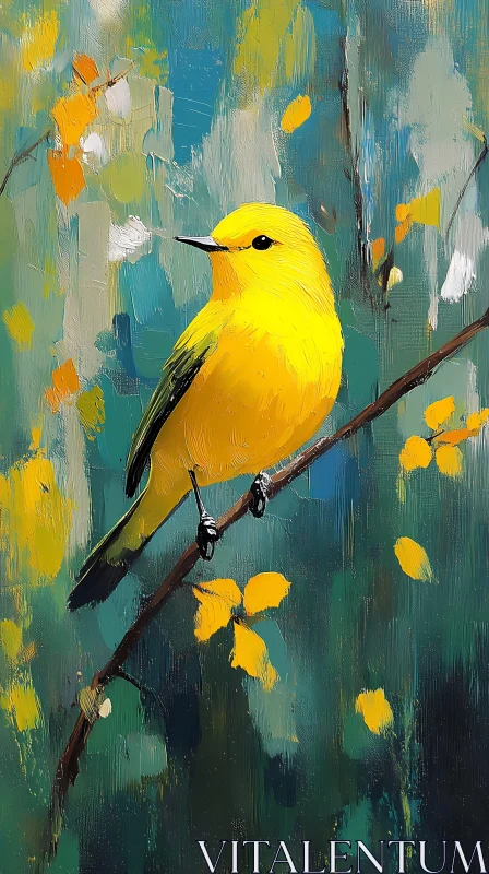 Yellow Bird Artwork in Nature AI Image