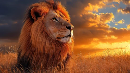 Savanna Sunset with Lion