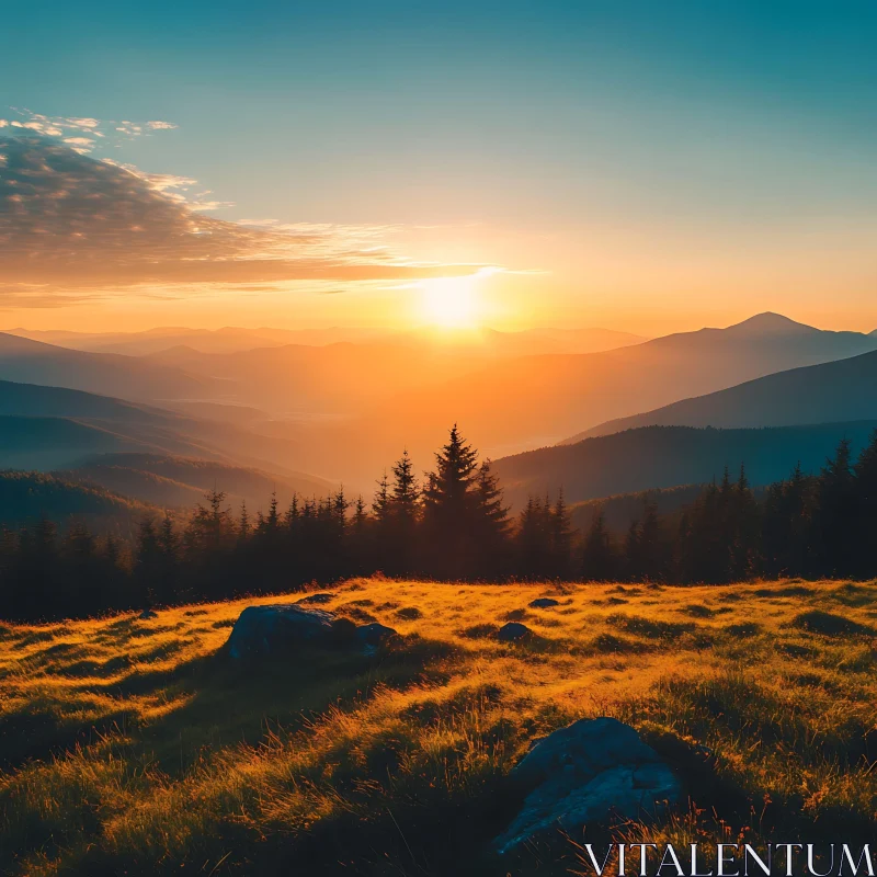 AI ART Mountain Sunset Serenity