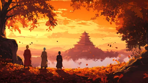 Monks Gazing at Distant Temple