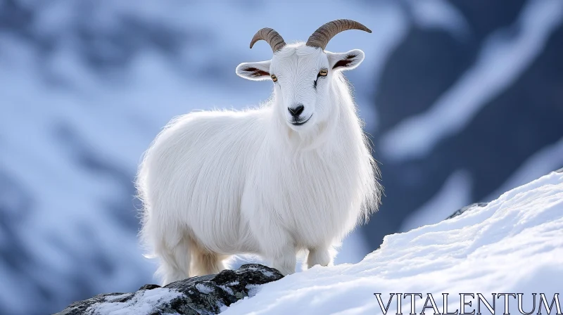 Mountain Goat in Winter Landscape AI Image