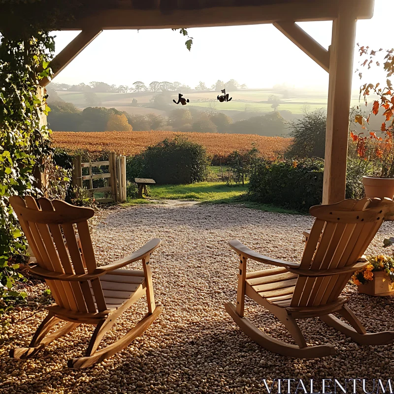 Peaceful Patio with Rocking Chairs at Sunset AI Image