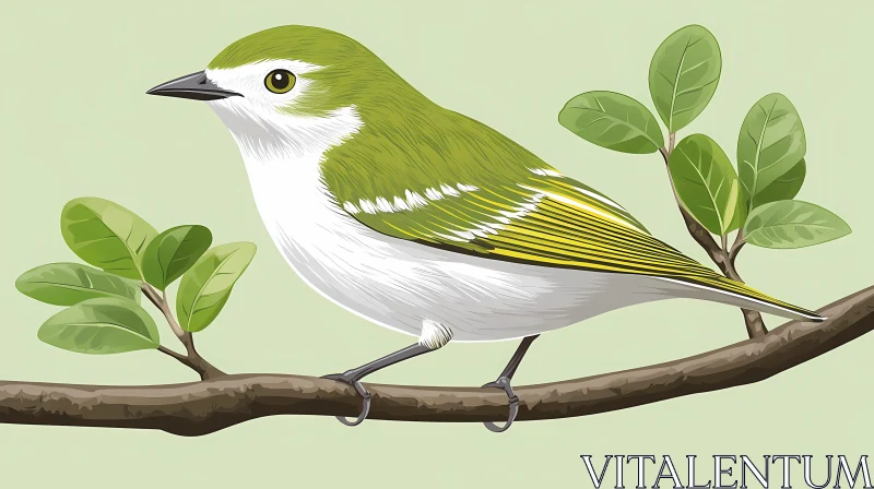 AI ART Perched Bird on Leafy Branch