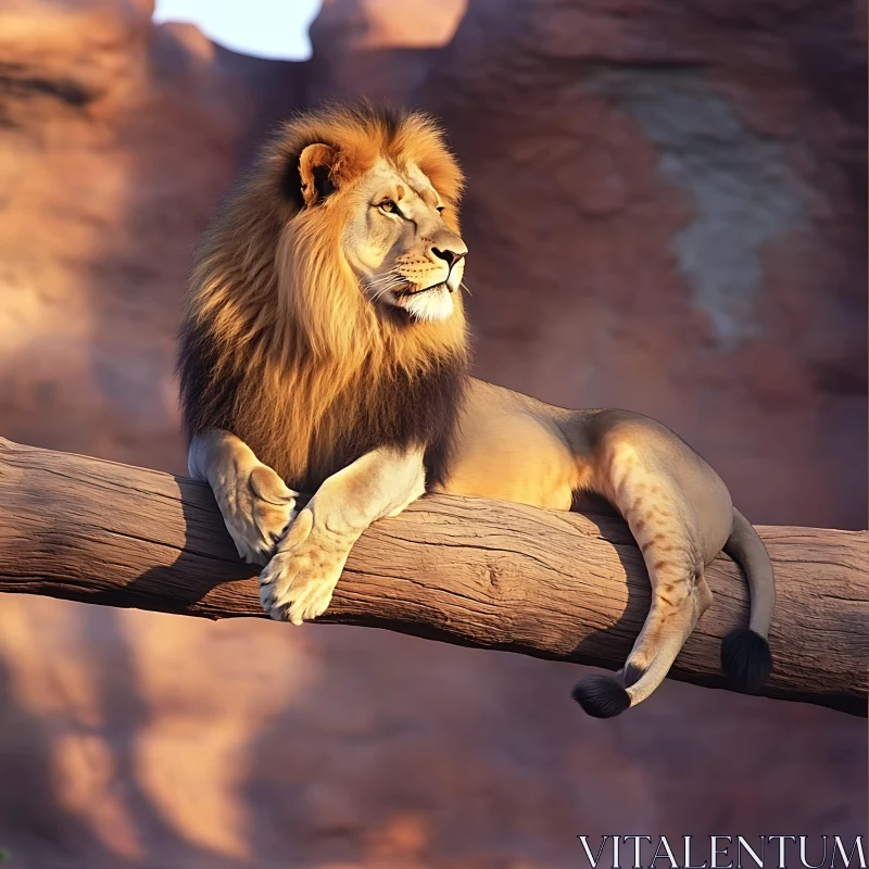 Lion Resting on Branch AI Image