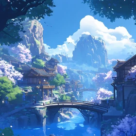 Scenic Mountain Village with Bridges