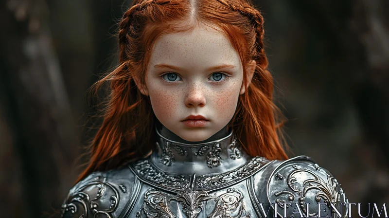 AI ART Red-Haired Girl Knight in Shining Armor