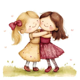 Illustration of Two Girls Hugging