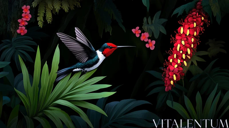 Exotic Bird and Flowers Art AI Image