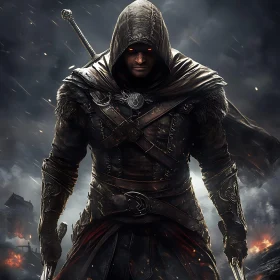 Hooded Warrior with Swords