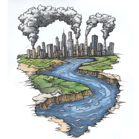 Stylized Cityscape with Environmental Impact