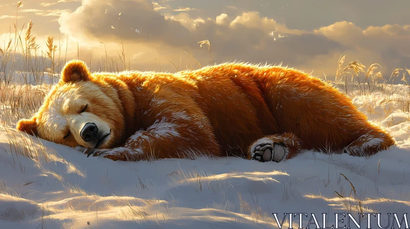 Tranquil Bear Resting in Winter AI Image