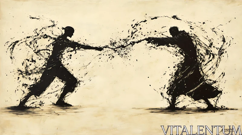 AI ART Abstract Ink Fight: Silhouettes in Conflict