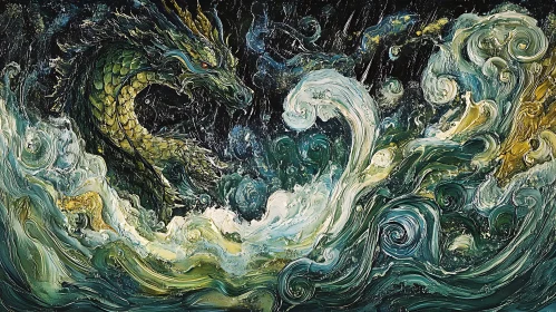 Dragon and Waves Textured Art