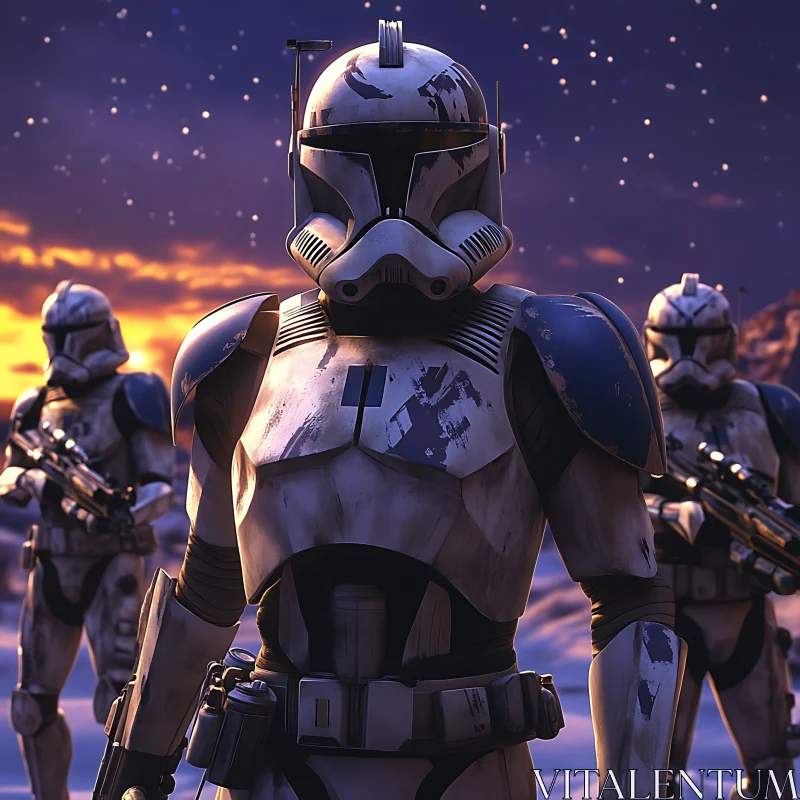 Starlit Vigil: Futuristic Soldiers on Duty AI Image