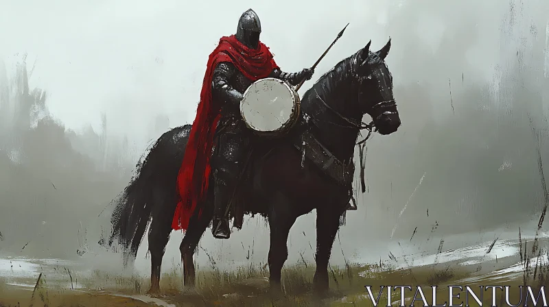 Armored Knight with Red Cloak on Horse AI Image