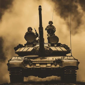 Military Tank with Soldiers in Action