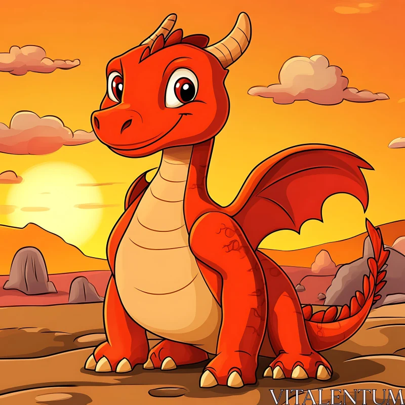 AI ART Cartoon Dragon at Sunset