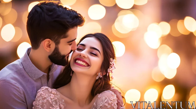 Affectionate Couple Portrait with Bokeh Background AI Image