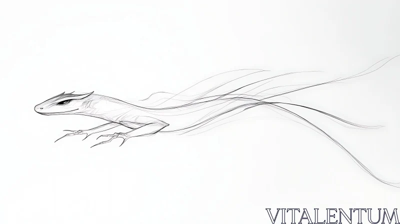 AI ART Flowing Lizard Sketch on White