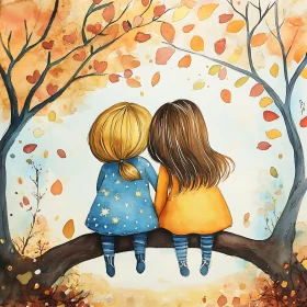 Watercolor Girls: Autumnal Friendship Scene