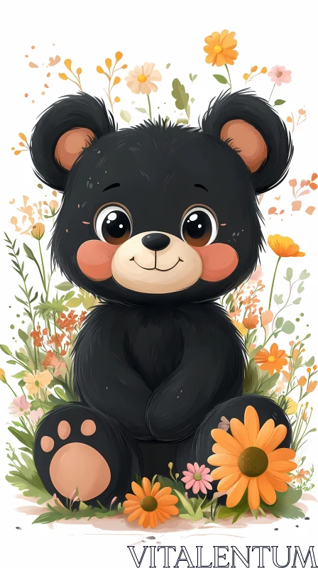 Cute Floral Bear Illustration AI Image