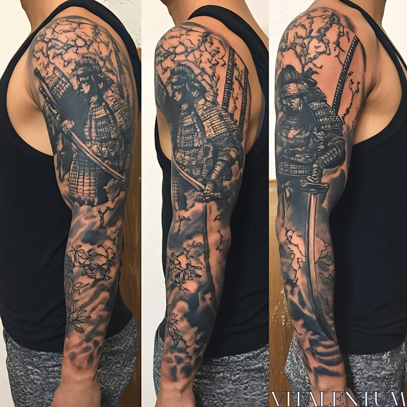 AI ART Detailed Samurai Ink Art on Arm