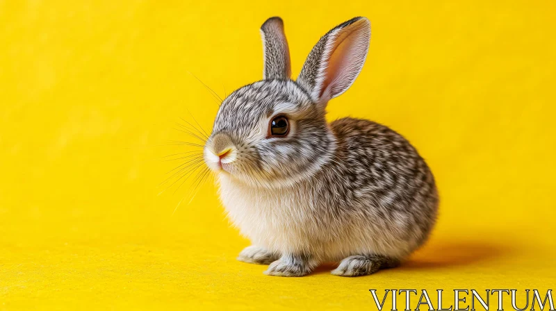 Cute Rabbit on Bright Yellow Canvas AI Image