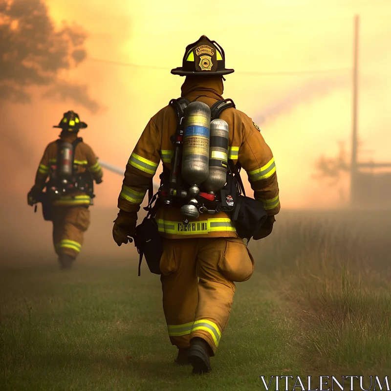 Heroic Firefighters on Duty in Smoke AI Image