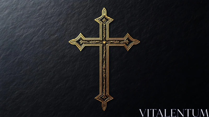 Engraved Gold Cross on Black Backdrop AI Image