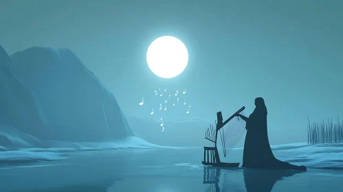 Moonlit Harp Player