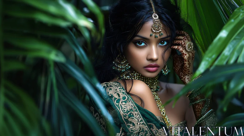 Portrait of Woman with Henna and Jewelry AI Image