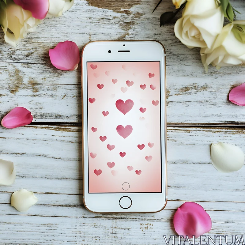 Floral Arrangement with Heart Pattern on Phone AI Image