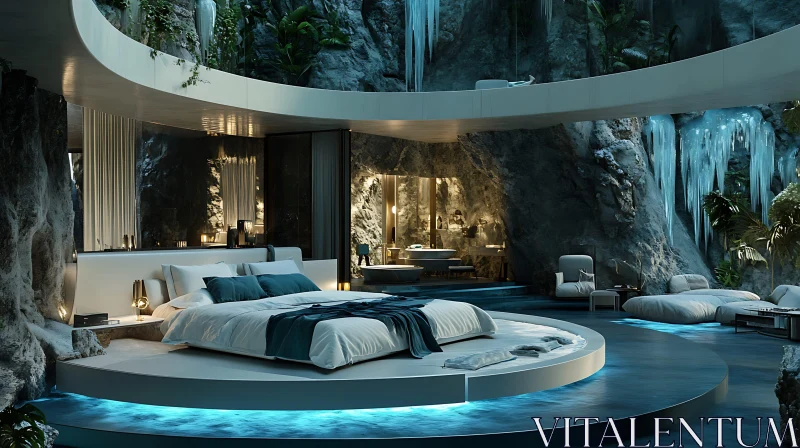 Modern Cave Bedroom Interior AI Image