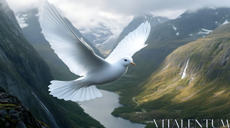 White Dove in Mountain Landscape AI Image