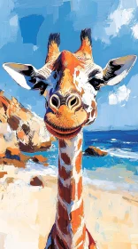 Colorful Giraffe Beach Scene