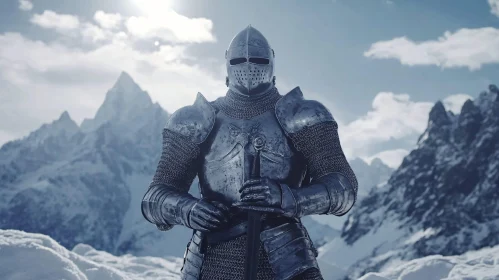 Armored Knight in Mountain Landscape