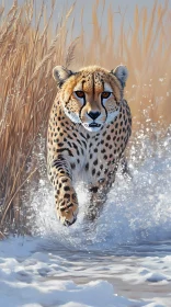 Cheetah in Action in Snow
